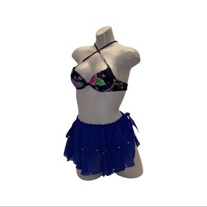 Zuliana blue bedazzled ruffle side tie skirt Made in USA New With Tags